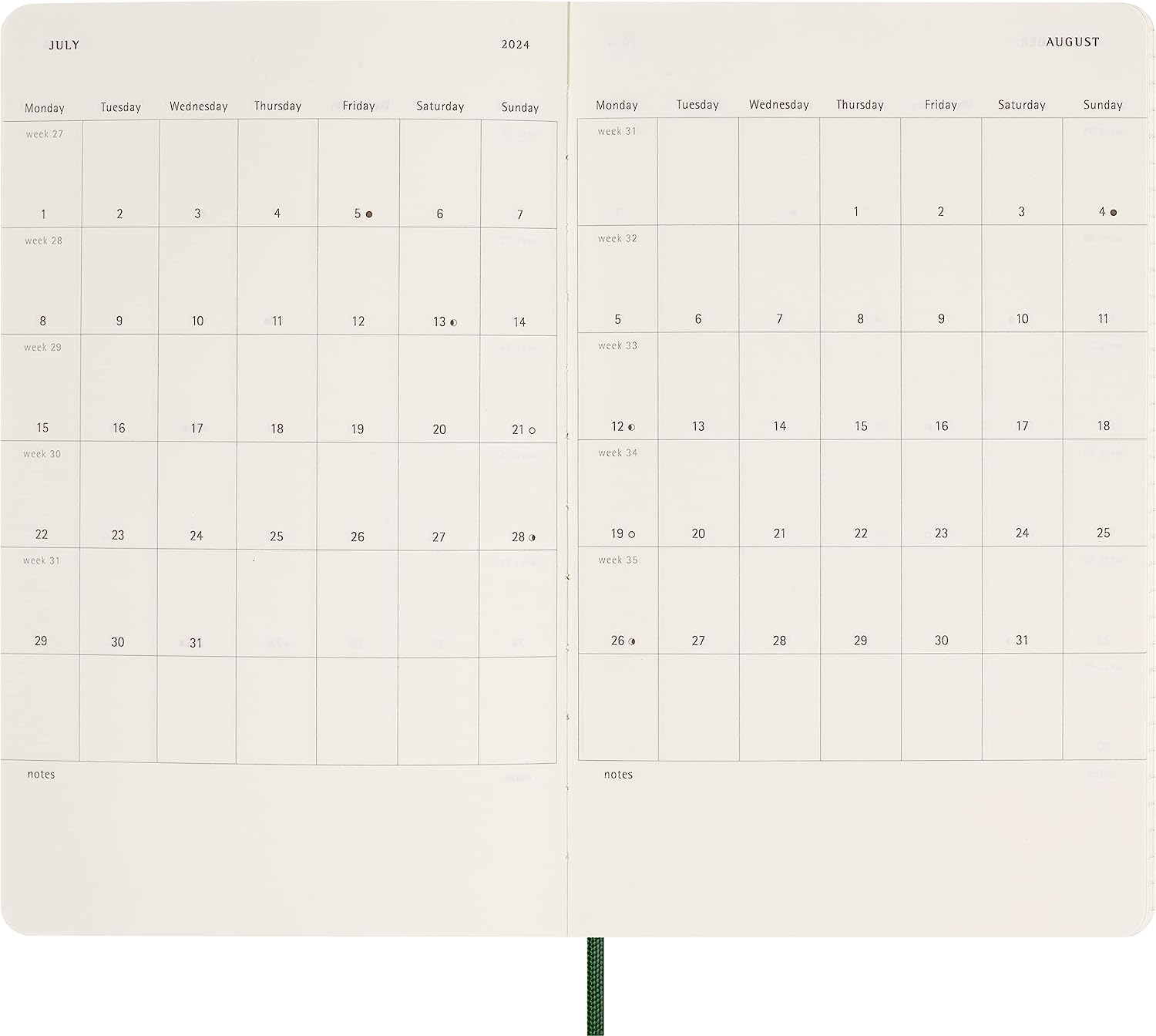 Moleskine Classic 12 Month 2024 Daily Planner, Hard Cover, Large (5 x  8.25), Myrtle Green