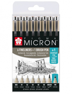 Set 8 pixuri - Sakura - Pigma Micron PN, Fineliner and Brush - Black