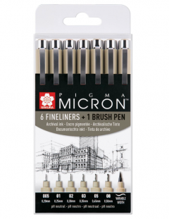 Set 7 pixuri - Sakura - Pigma Micron - Fineliner and Brush - Black