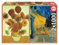 Puzzle 2x1000 piese - Vincent Van Gogh - Sunflowers and Cafe Terrace at Night