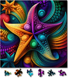 Puzzle din lemn - Abstract - Rainbow Starfish