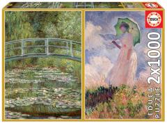 Puzzle 2x1000 piese - The Water-Lily Pond and Woman with Parasol Turned to the Left