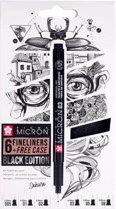 Set 6 pixuri - Negru - Mai multe grosimi