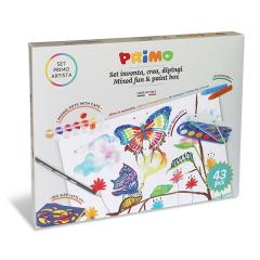 Primo Paintset1 Ready to use coloring set with 43 pieces: 6 stencils in PP, 12 watercolors 30 mm dia