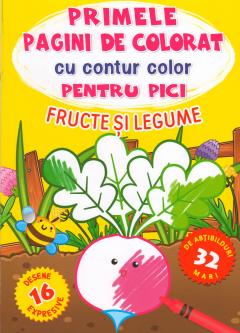 Primele pagini de colorat cu contur color pentru pici. Fructe si Legume