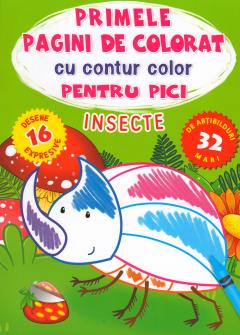 Primele pagini de colorat cu contur color pentru pici. Insecte