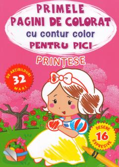 Primele pagini de colorat cu contur color pentru pici. Printese