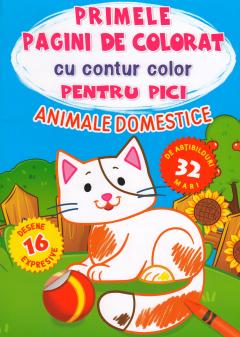 Primele pagini de colorat cu contur color pentru pici. Animale Domestice
