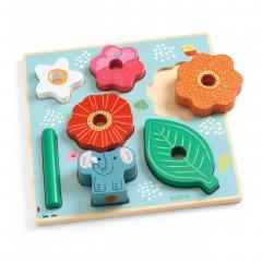 Puzzle din lemn si joc de asamblat (2 in 1) - Happy, 7 piese