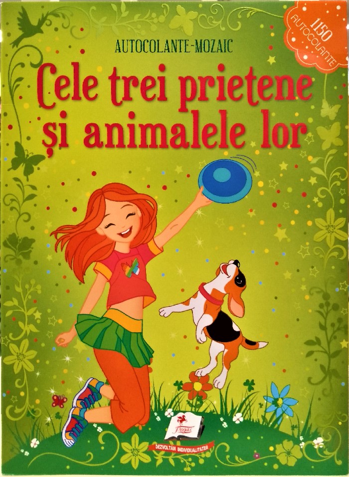 Cele trei prietene si animalele lor. Autocolante mozaic