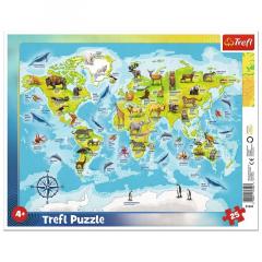 Puzzle Educational - Harta Lumii cu Animale