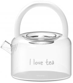 Ceainic cu maner alb - I Love Tea