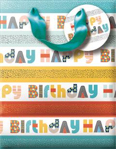 Punga de cadou - Medium - Happy Birthday - Retro